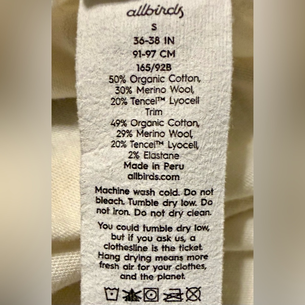 Allbirds Merino Wool Blend Long Sleeve Tee Cream Pocket Soft Men’s S - Picture 7 of 11